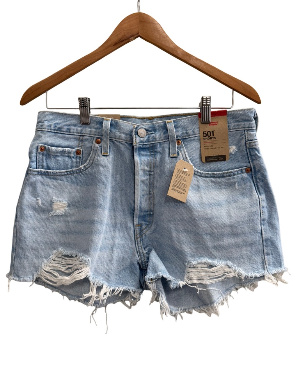 NWT Levi’s 501 Original Distressed Denim Shorts Size 29 Light Wash 56327-0250